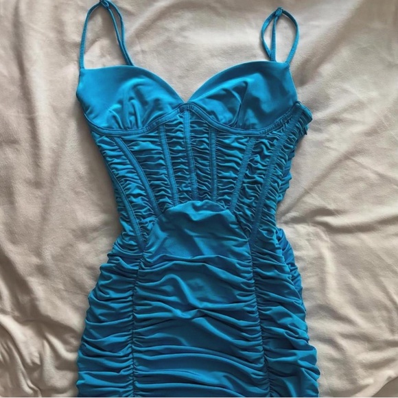 Zara Turquoise Ruched Mini Dress - Picture 1 of 1